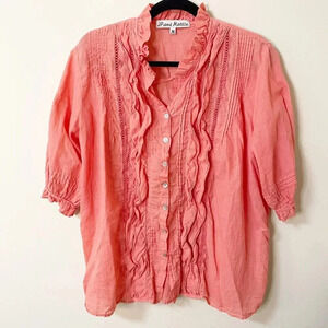 JP and Mattie Sundance Coral Orange 100% Cotton Half Sleeve Button Down Blouse M